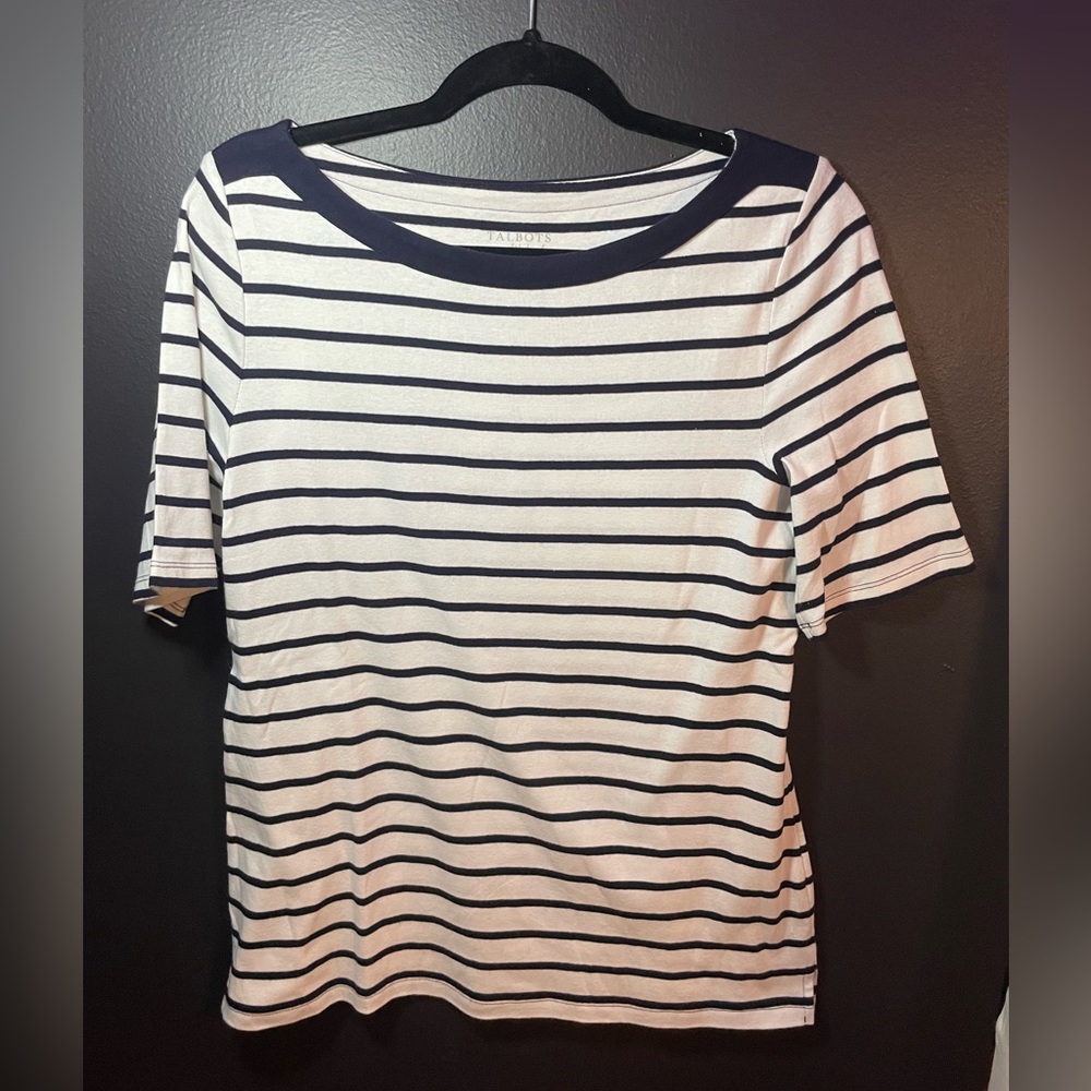 Talbots “Stretched Weekend Tee” White/Navy stripes
